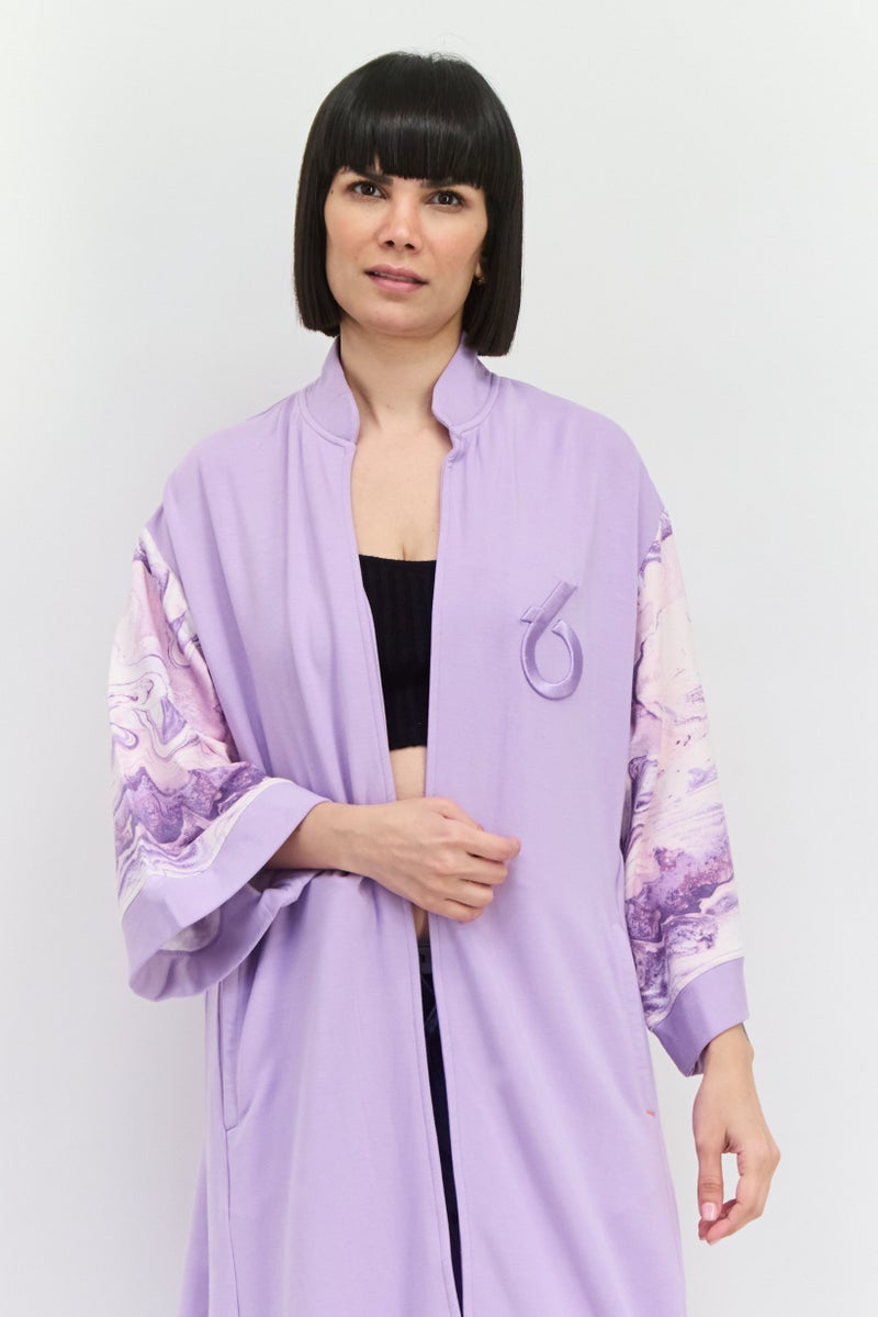 TRIBE OF 6 Women Embroidered Logo Cardigan, Purple - Image 3