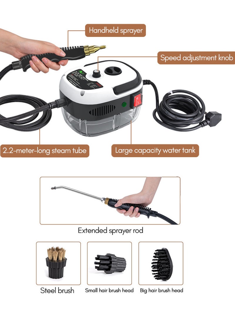 منظف بخار محمول باليد بقدرة 2500 وات، آلة تنظيف بالبخار المضغوط بدرجة حرارة عالية، لون أبيض - Image 3