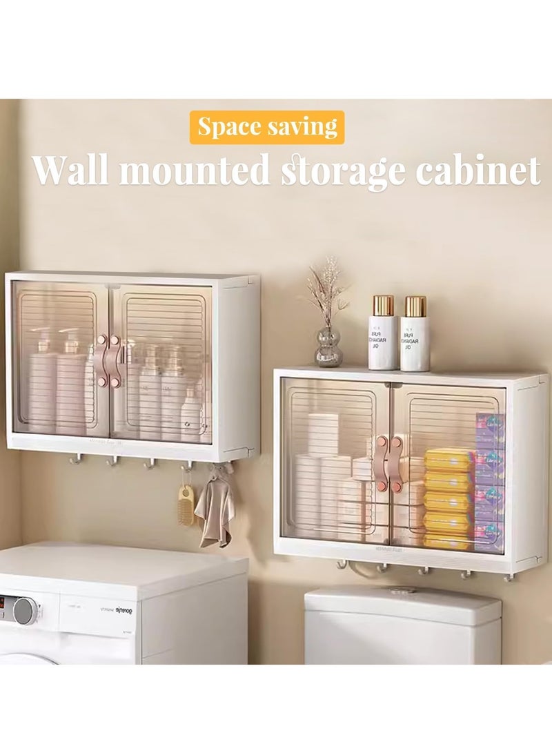 Bathroom Storage Cabinet Wall Mounted Bathroom Cabinet Storage Shelf with 5 Hooks Double Door Medicine Cabinet Space Saving Bathroom Wall Cabinet for Bathroom Kitchen - Image 4