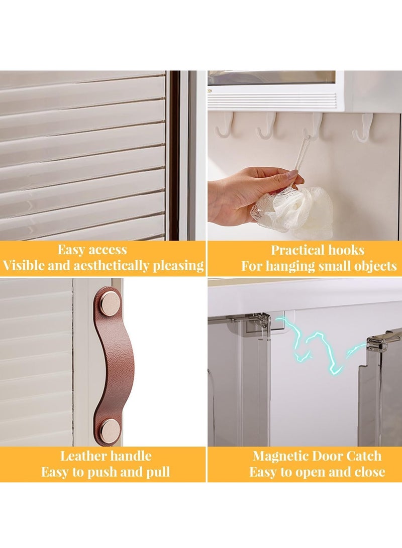Bathroom Storage Cabinet Wall Mounted Bathroom Cabinet Storage Shelf with 5 Hooks Double Door Medicine Cabinet Space Saving Bathroom Wall Cabinet for Bathroom Kitchen - Image 5