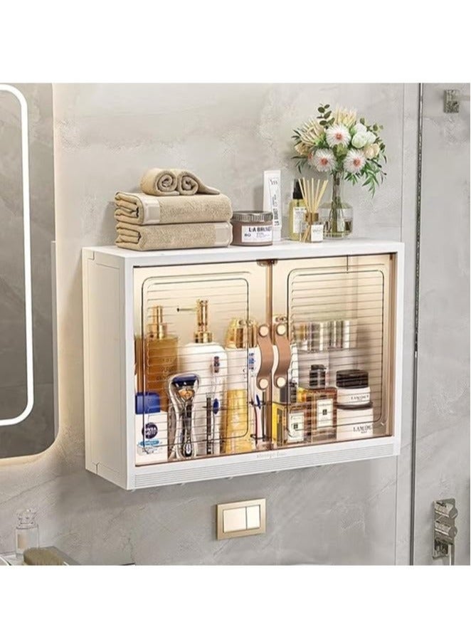 Bathroom Storage Cabinet Wall Mounted Bathroom Cabinet Storage Shelf with 5 Hooks Double Door Medicine Cabinet Space Saving Bathroom Wall Cabinet for Bathroom Kitchen - Image 1