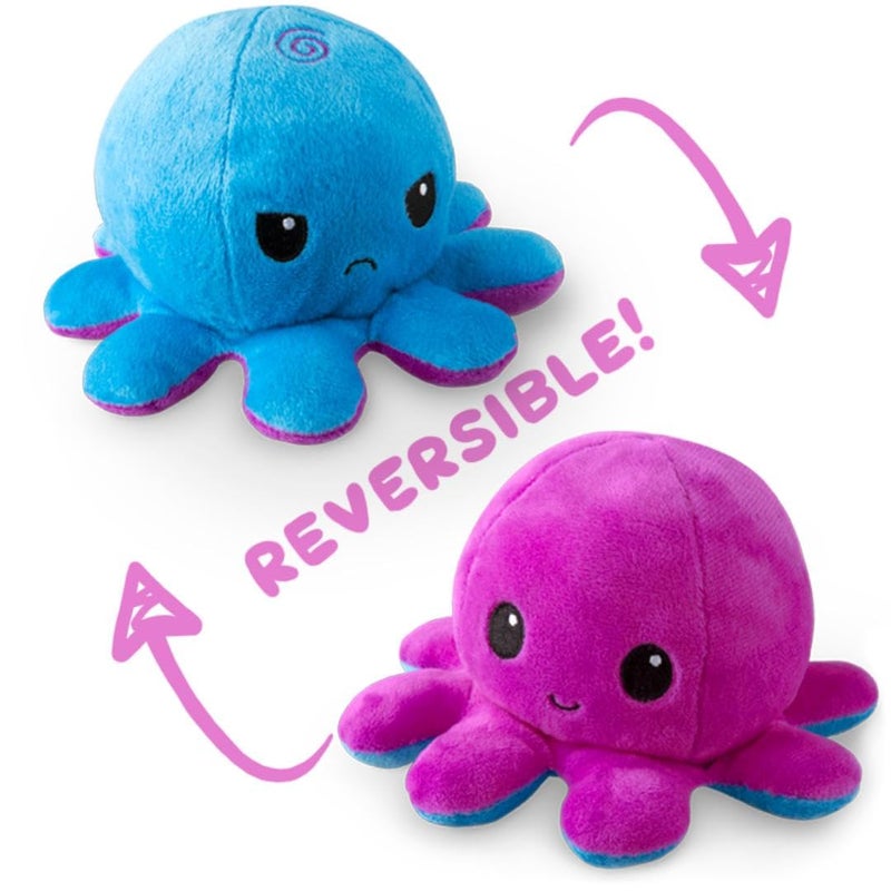 TeeTurtle - The Original Reversible Octopus Plushie - Purple + Blue - Cute Sensory Fidget Stuffed Animals That Show Your Mood, Angry Blue + Happy Purple, 4 inch - Image 3
