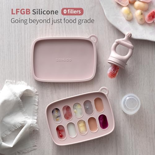 SAMiGO Baby Food Fruit Feeder and Breastmilk Popsicle Mold Set, Silicone Fruit Teether, Food Feeder Pacifier for Teething Relief, Freezer Tray, Baby Feeding Essentials, 4 Months+ - Image 2