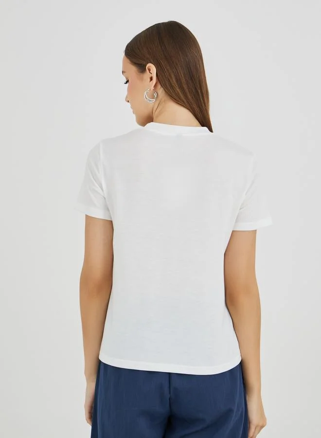 Take Two Take Two Embroidered Round Neck T-Shirt with Pockets