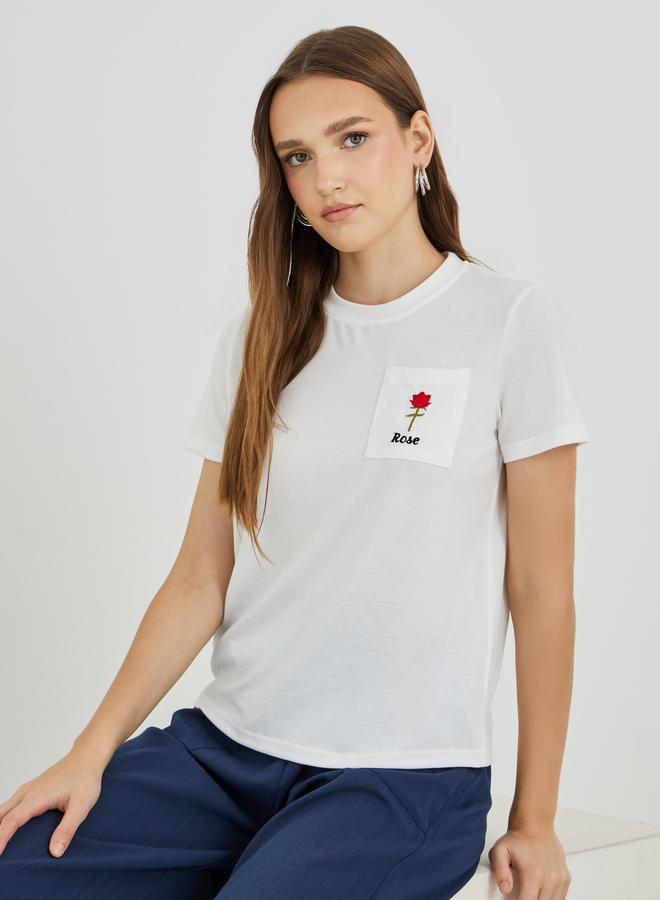 Take Two Embroidered Round Neck T-Shirt with Pockets - Image 3