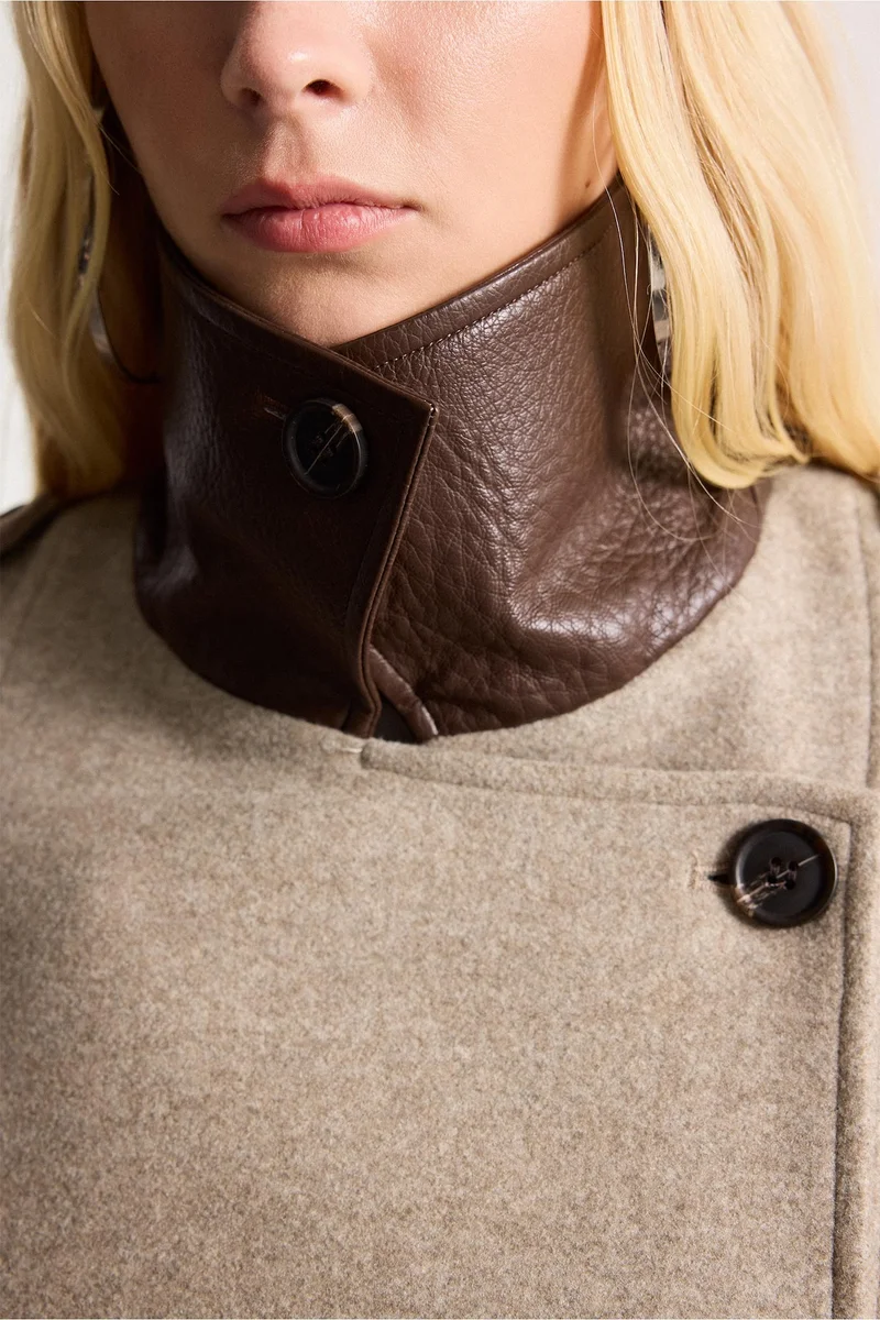Defacto  Regular Fit Cashmere Polo Collar Belted Jacket for Women | Best Price UAE