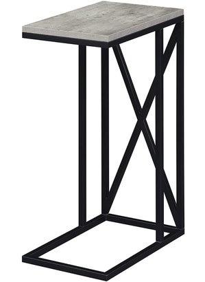 INDIAN DECOR 48185 Sofa Side End Table C Shaped Small Table Wood Look Finish Snack Side End Table Black Frame with Light Brown top