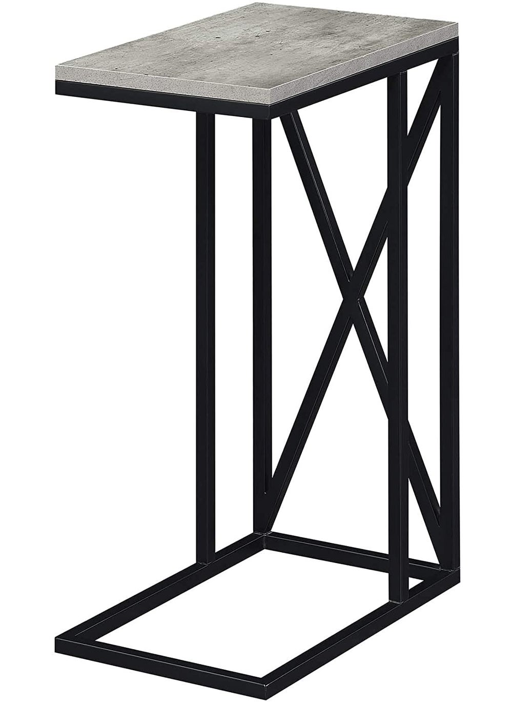 INDIAN DECOR INDIAN DECOR 48185 Sofa Side End Table C Shaped Small Table Wood Look Finish Snack Side End Table Black Frame with Light Brown top 