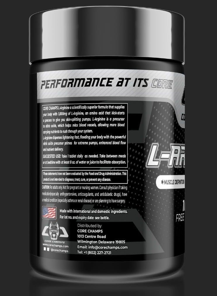 CORE CHAMPS L-Arginine 1000 mg free form Amino Acid 120 Tablets - Image 2