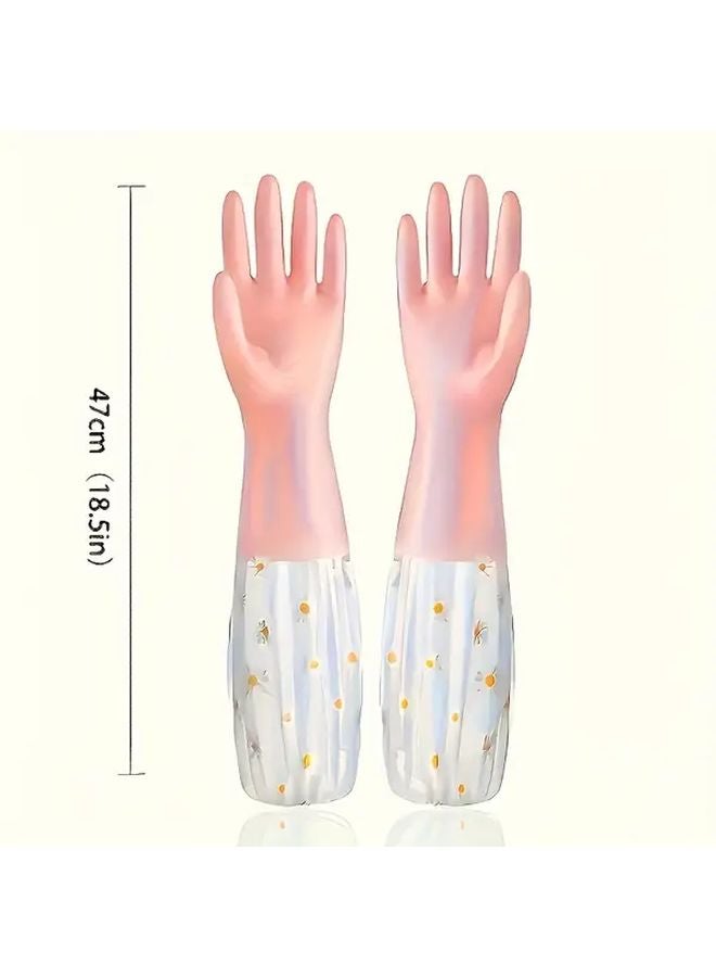 Blue Long Sleeved PVC Cleaning Gloves Waterproof Non Slip Dishwashing Household Durable - Image 4