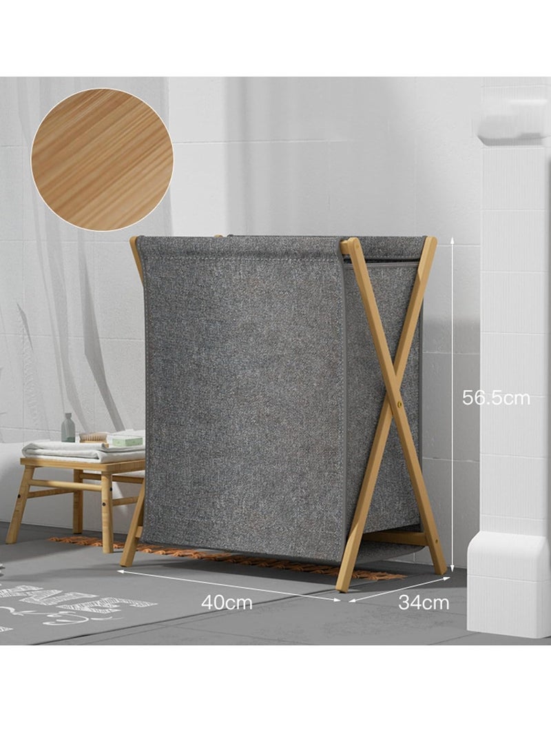 Laundry Basket Laundry Organizer Cabinet Portable Folding Clothes Laundry Basket Dirty Clothes Storage with Removable Liner Bag Bamboo Laundry Hamper for Storage Clothes Toys(40*34cm) - Image 2