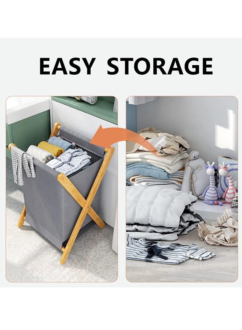 Laundry Basket Laundry Organizer Cabinet Portable Folding Clothes Laundry Basket Dirty Clothes Storage with Removable Liner Bag Bamboo Laundry Hamper for Storage Clothes Toys(40*34cm) - Image 5