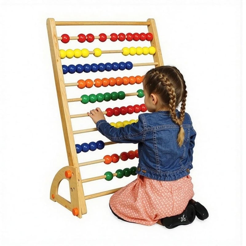 Constructive Playthings Giant Standing Wooden Abacus for Kids Oversized Wood Counting Frame with 100 Bright Beads Ages 12 Months