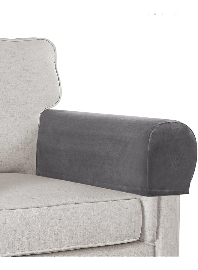 erorex Sofa Armrest Covers Stretch Silver Fox Velvet Plush Arm Covers For Chairs And Sofas Anti Slip Couch Armrest Covers With Sticker Furniture Armrest Protector Set Of 2 Gray  - Image 1