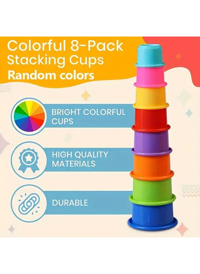 Rainbow Color Round Stacking Cups 8pcs Ideal Gift For Kids All Occasions - Image 2