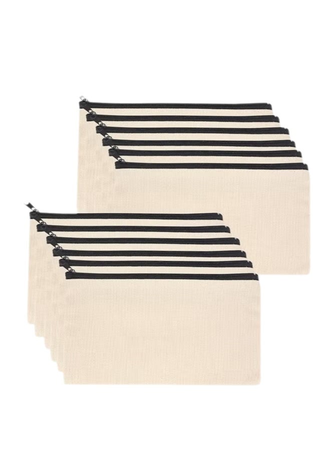 12 Pack Blank DIY Cosmetic Bag with Zipper - Multipurpose Travel Toiletry & Pencil Pouch (Beige) - Image 1