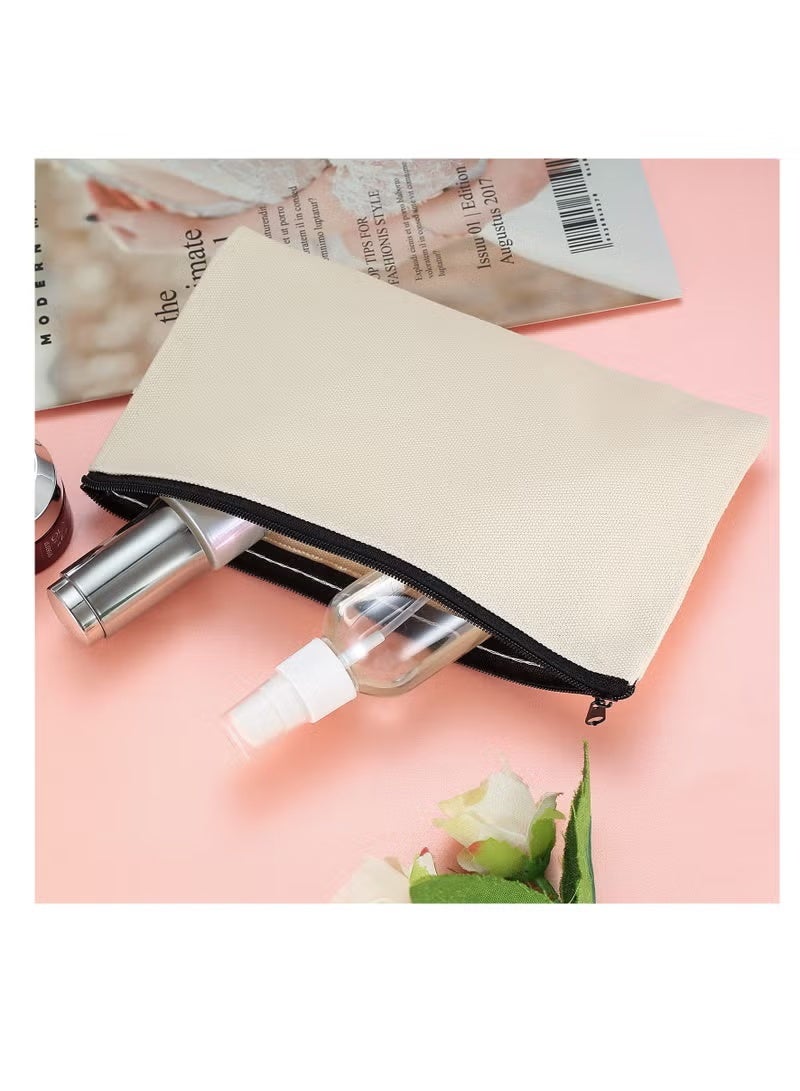 12 Pack Blank DIY Cosmetic Bag with Zipper - Multipurpose Travel Toiletry & Pencil Pouch (Beige) - Image 5