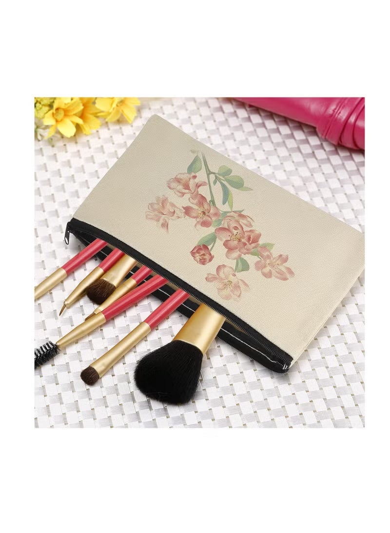 12 Pack Blank DIY Cosmetic Bag with Zipper - Multipurpose Travel Toiletry & Pencil Pouch (Beige) - Image 4