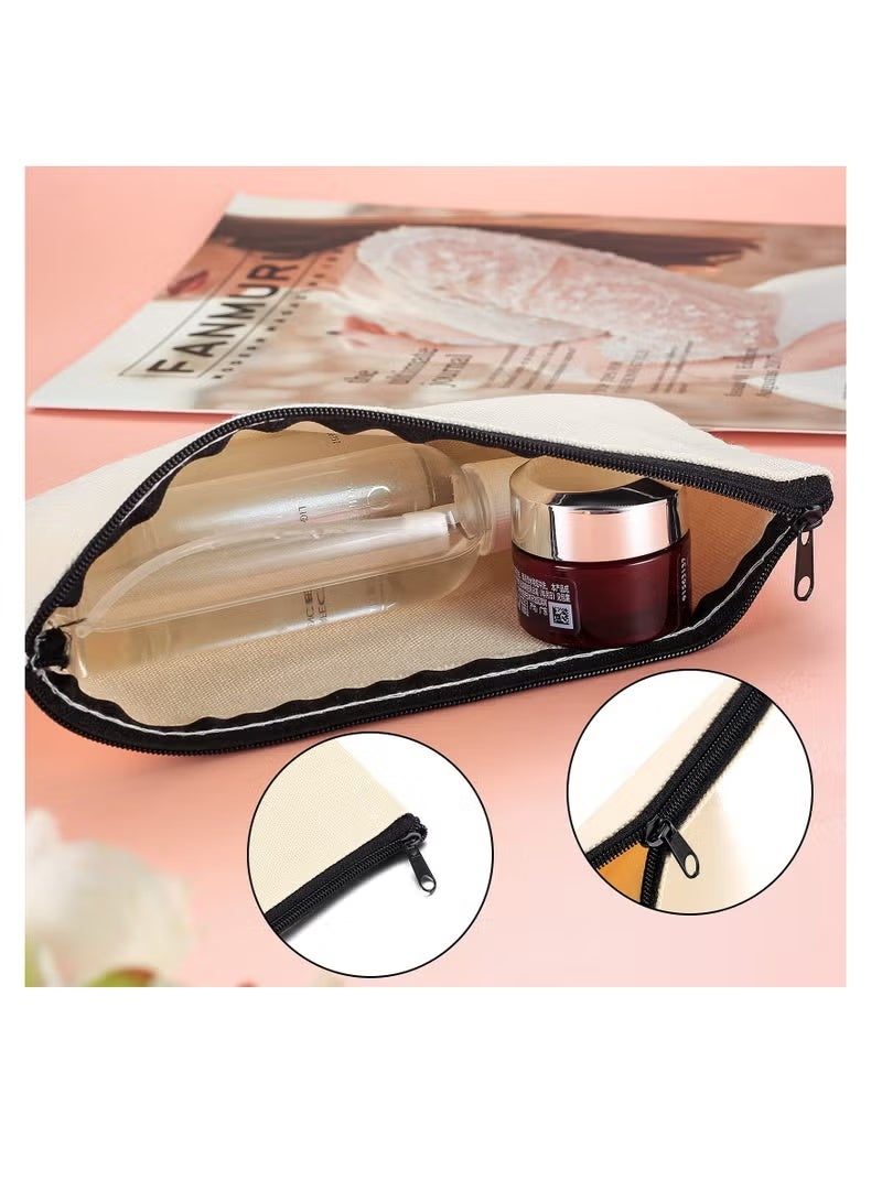 12 Pack Blank DIY Cosmetic Bag with Zipper - Multipurpose Travel Toiletry & Pencil Pouch (Beige) - Image 3