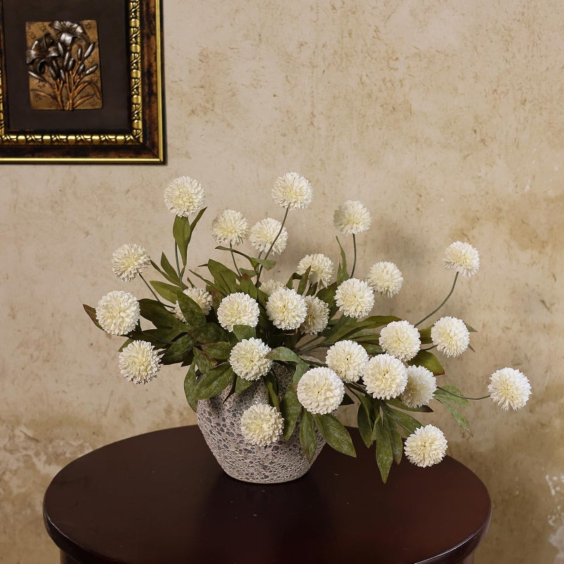 VIERENA 6 Pcs Faux Silk Pompon Mum Artificial Flowers for Vase -27", Bulk Fake Chrysanth Branches with Stems for DIY Bouquet Centerpieces Wedding Fillers Arrangements Shower Decorations (Cream) - Image 4