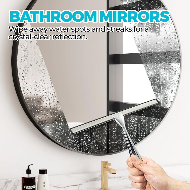 ALFLOD 2PACK Shower Squeegee for Glass Doors, Squeegee for Shower Glassï¼ŒAll-Purpose Tile Walls, Bathroom, Window, Glass and Car Windshield, Mirrors and Kitchen-Stainless Steel, 10 Inches, Silver - Image 5