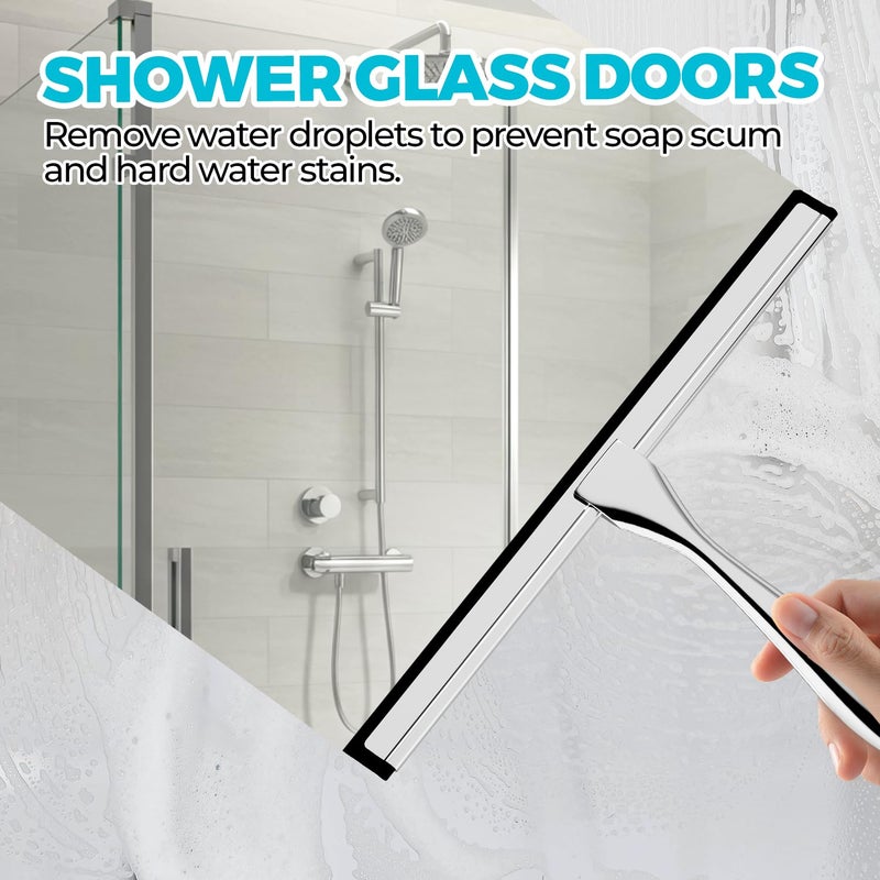 ALFLOD 2PACK Shower Squeegee for Glass Doors, Squeegee for Shower Glassï¼ŒAll-Purpose Tile Walls, Bathroom, Window, Glass and Car Windshield, Mirrors and Kitchen-Stainless Steel, 10 Inches, Silver - Image 3