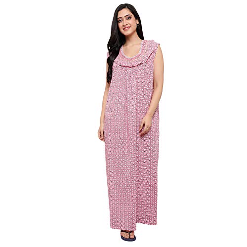 CIERGE Women's Cotton Printed Maxi Nighty (CIERGE-SLEEVELESS-SMOKING_Red_Free Size) - Image 1
