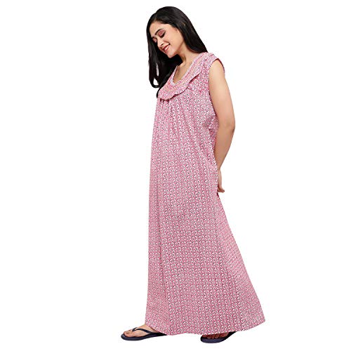 CIERGE Women's Cotton Printed Maxi Nighty (CIERGE-SLEEVELESS-SMOKING_Red_Free Size) - Image 2