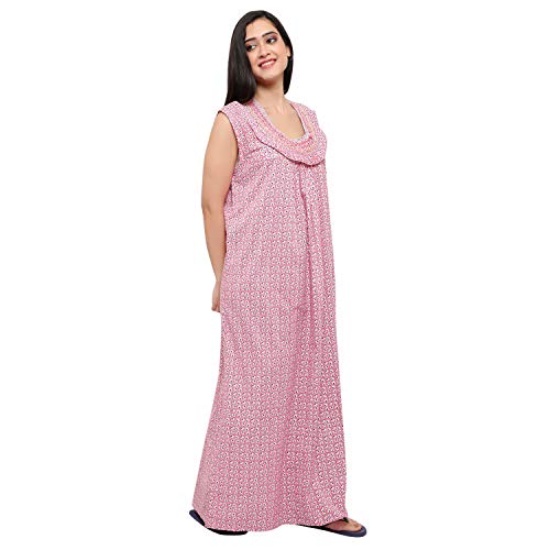 CIERGE Women's Cotton Printed Maxi Nighty (CIERGE-SLEEVELESS-SMOKING_Red_Free Size) - Image 3