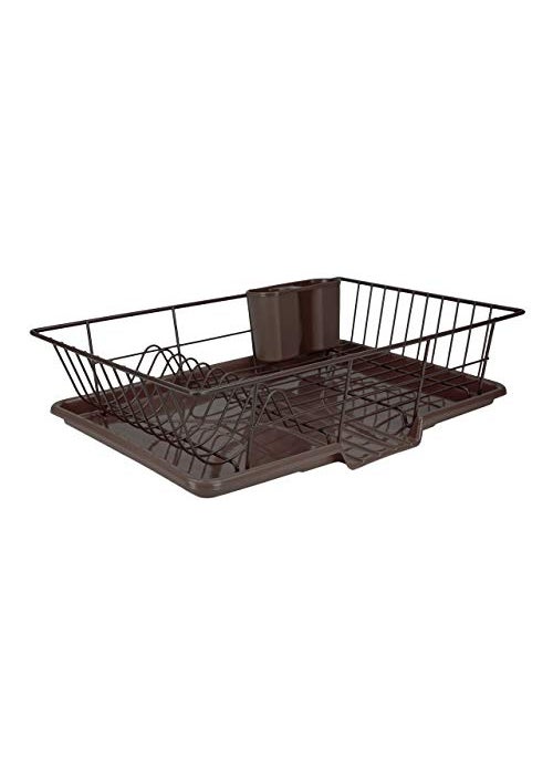 Home Basics Home Basics 3 Piece Vinyl Coated Steel Dish Drainer with Drip Tray Brown 