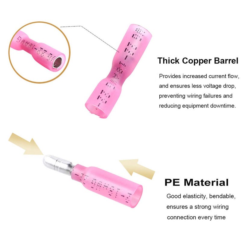 Teansic Heat Shrink Bullet Connectors,100pcs Female & Male Electrical Bullet Butt Terminals,Insulated Waterproof Marine Butt Connectors for Watercraft, Electronics & Automotive (AWG 22-18) - Image 3