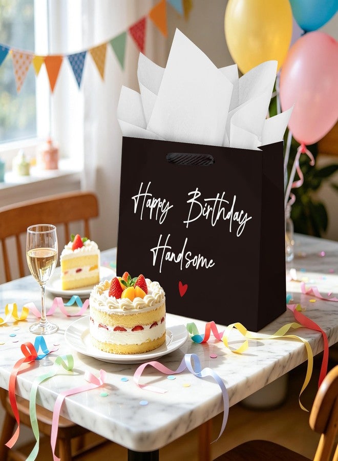 WRAPAHOLIC 13" Large Funny Birthday Gift Bag with Tissue Paper - Black Happy Birthday Handsome Lettering Paper Bags for Men, Husband, Boyfriend, Fiance and Crush - Image 5