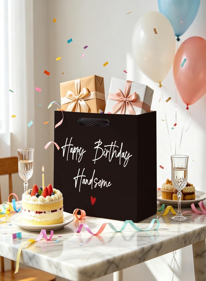 WRAPAHOLIC 13" Large Funny Birthday Gift Bag with Tissue Paper - Black Happy Birthday Handsome Lettering Paper Bags for Men, Husband, Boyfriend, Fiance and Crush - Image 4
