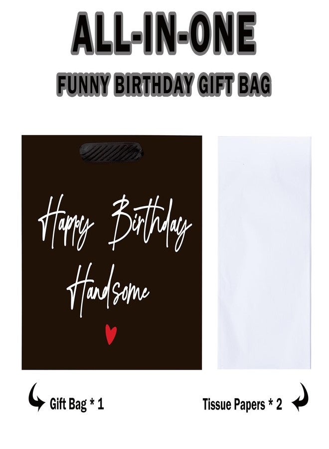 WRAPAHOLIC 13" Large Funny Birthday Gift Bag with Tissue Paper - Black Happy Birthday Handsome Lettering Paper Bags for Men, Husband, Boyfriend, Fiance and Crush - Image 3