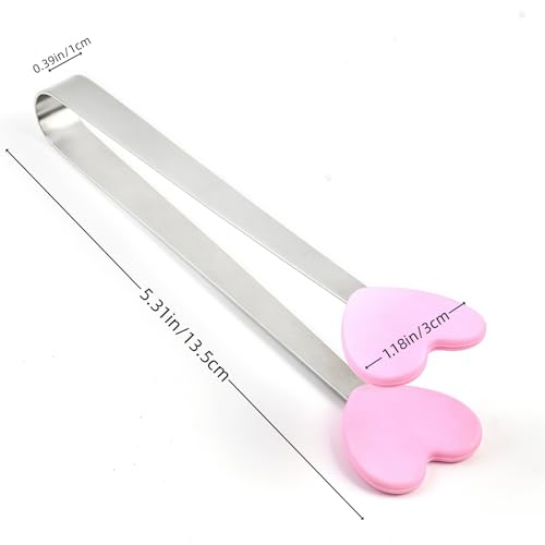 JXHAPY 8PCS Mini Food Tongs, Small Stainless Steel Tongs with Silicone Tips, for Ice Cube, fruits, Sugar, Barbecue, 5.3 inch，8 Colors (Heart shape) - Image 2