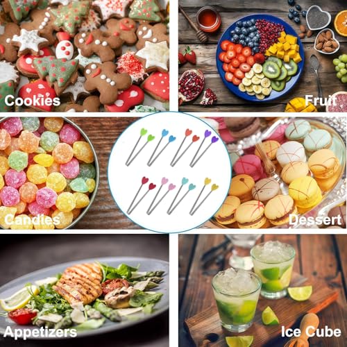 JXHAPY 8PCS Mini Food Tongs, Small Stainless Steel Tongs with Silicone Tips, for Ice Cube, fruits, Sugar, Barbecue, 5.3 inch，8 Colors (Heart shape) - Image 4