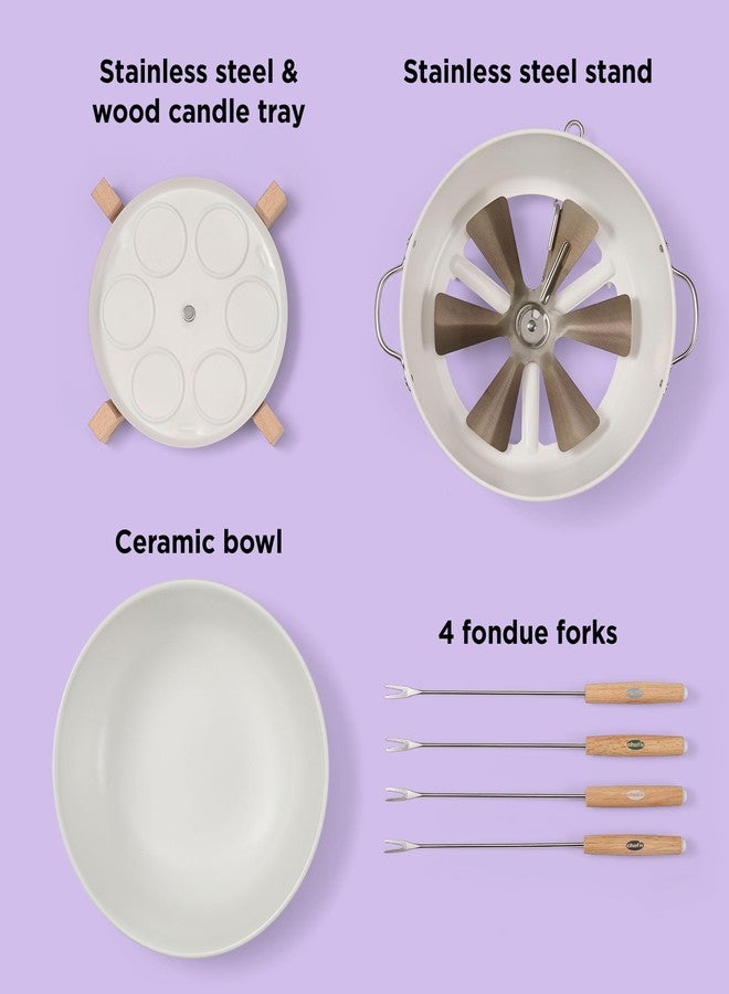 شيف إن طقم فوندو شيفن سويت سبوت، وعاء فوندو قابل للتعديل يعمل بشمعة صغيرة مع وعاء سيراميك، مثالي للشوكولاتة والجبن، سهل الاستخدام، آمن للغسل في غسالة الأطباق، مثالي للضيافة، 9.6 × 9.6 × 5 بوصة - Image 3