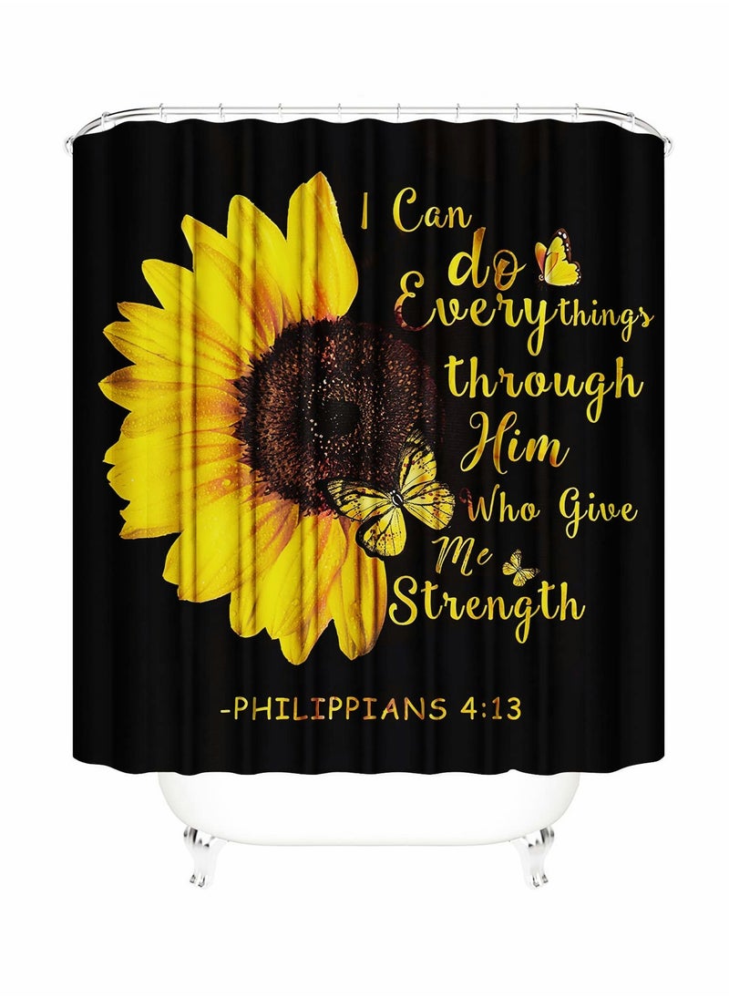 SYOSI - Sunflower Shower Curtain Sets,Quotes Butterfly Bathroom Decor Sets with Rugs Include Waterproof Shower Curtain Non-Slip Rug Toilet Lid Cover Bath Mat 4pcs - Image 1