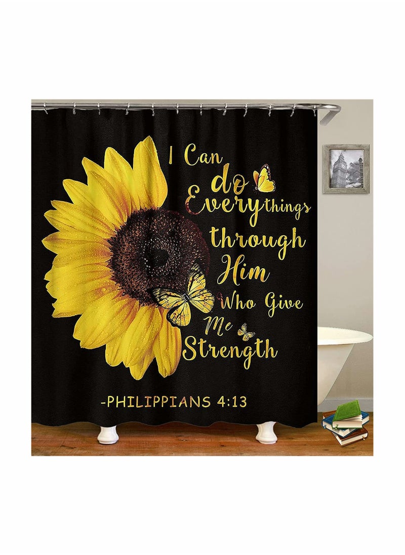 SYOSI - Sunflower Shower Curtain Sets,Quotes Butterfly Bathroom Decor Sets with Rugs Include Waterproof Shower Curtain Non-Slip Rug Toilet Lid Cover Bath Mat 4pcs - Image 1
