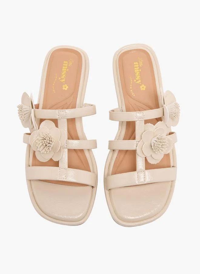 ليتل ميسي Girls Floral Accent Slip-On Sandals
