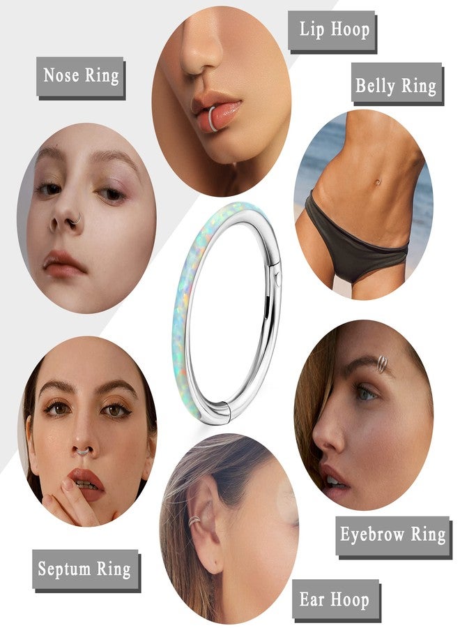 YADOCA 5Pcs 18G 16G Surgical Steel Nose Rings Hoops for Women Men Clicker Septum Hinged Segment Lip Nose Rings Helix Cartilage Conch Rook Earrings CZ Opal Body Piercing Jewelry 8mm 10mm - Image 4