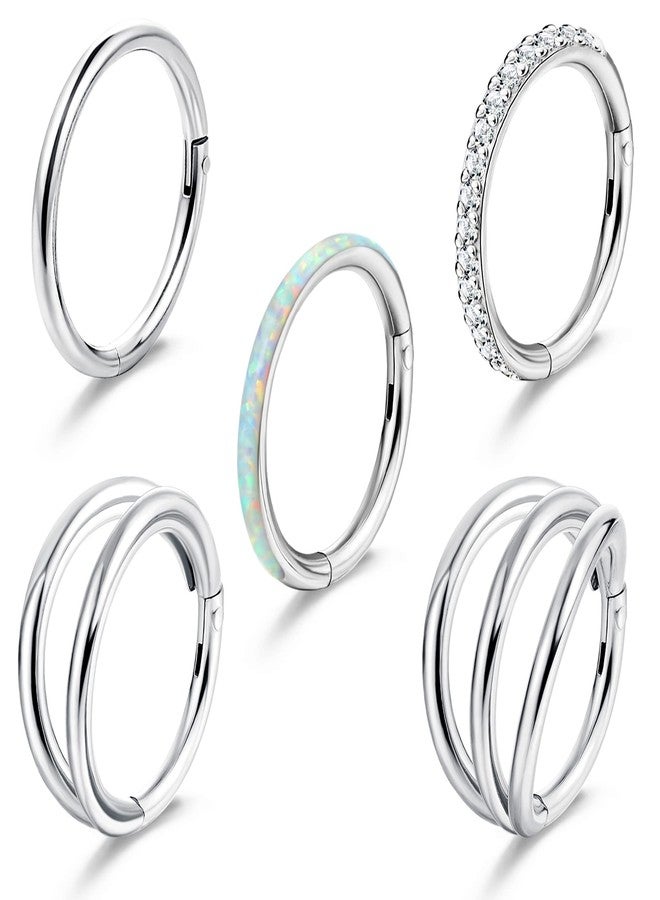 YADOCA 5Pcs 18G 16G Surgical Steel Nose Rings Hoops for Women Men Clicker Septum Hinged Segment Lip Nose Rings Helix Cartilage Conch Rook Earrings CZ Opal Body Piercing Jewelry 8mm 10mm - Image 1