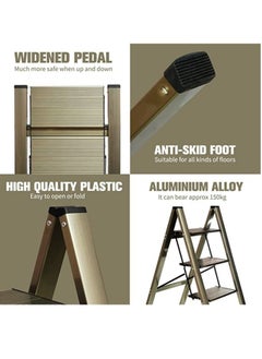 SUNRISE 4 Steps Ladder Aluminum Folding Step Stool With Anti Slip Sturdy And Wide Pedal Light weight Portable Multi Use Stepladder For Home And Kitchen Use Space Saving  - Image 3