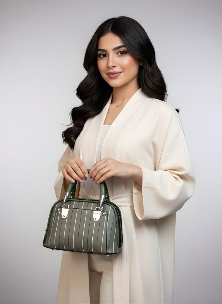 بريميم حقيبة يد زيتونية اللون وخضراء داكنة – حقيبة نسائية فاخرة ذات ملمس مميز ومقبض متين - Image 3