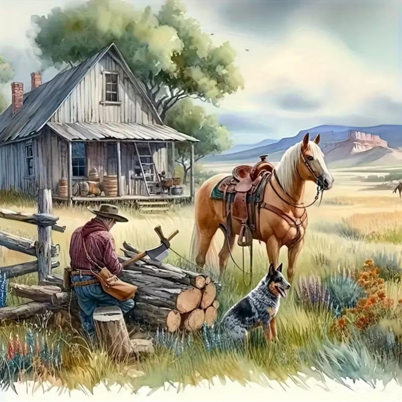 KTHOFCY 5D DIY Farm House Diamond Painting Kits for AdultsHorse and Cowboy Full Drill Embroidery Cross Stitch Crystal Rhinestone Paintings Pictures Arts Wall Decor Painting Dots Kits 137X137 inch - Image 3