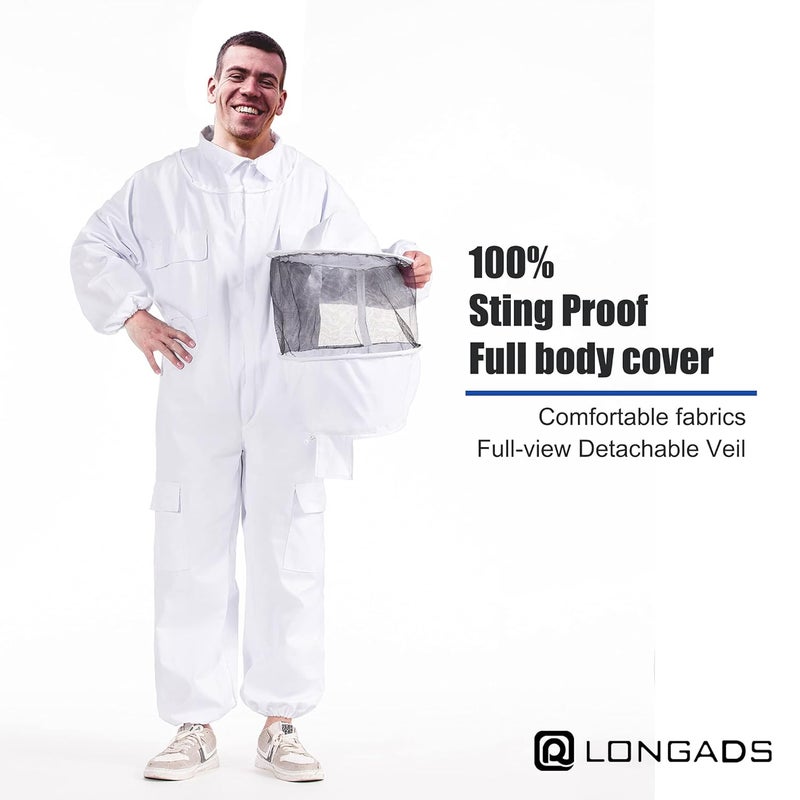 LONGADS Professional Bee Suits for Men Women Sting Proof with Round Veil, Sting-Proof Full Body Protection Beekeeping Suit with Glove, Safety Ventilated Bee Keeper Suit(Beekeeper Gear) - Image 3