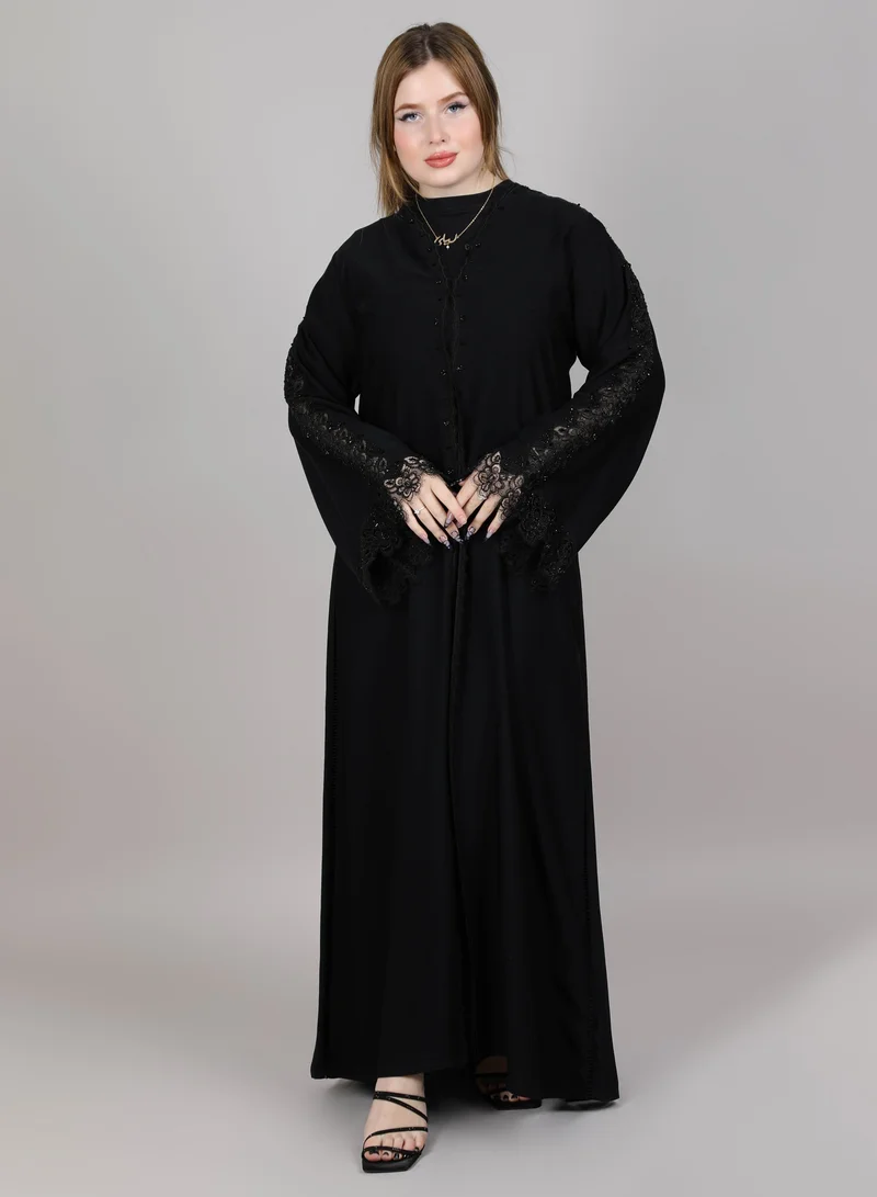 MSquare Fashion Black Nida Embroidered sleeves Abaya