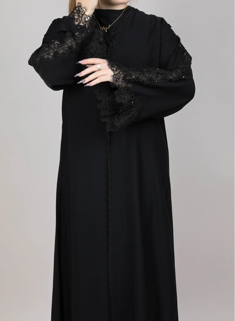 MSquare Fashion  MSquare Fashion Black Nida Embroidered sleeves Abaya for Women | Best Price UAE