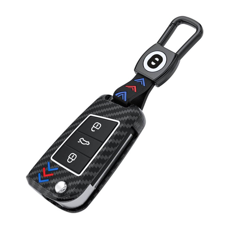 Keyzone ABS Key Cover for Volkswagen Virtus, Tiguan, Taigun, Jetta, T-ROC, 3 Button Flip Key (Black) - Image 2