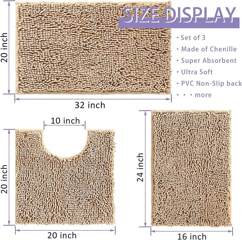 THMINS U-Shaped Toilet Bath Mat Sets 3 Piece, Non Slip, Extra Absorbent, Bathroom Rugs and Mats Sets, Soft & Dry Bath Rug/Mat Sets for Bathroom Washable Carpets Set - Image 2